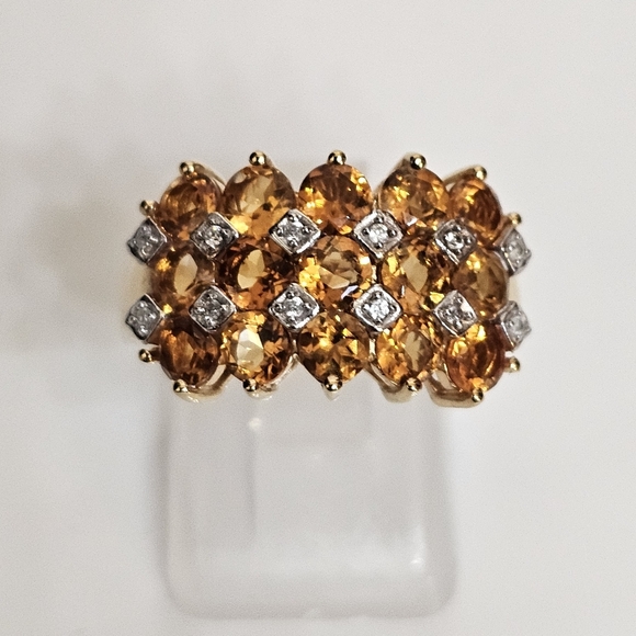 Natural Serra Gaucha Citrine & Zircon Ring Vermeil Size 7